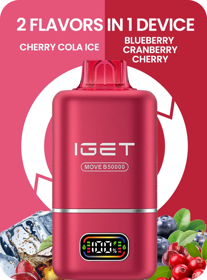 IGET MOVE Cherry Cola Ice + Blueberry Cranberry Cherry – 50,000 Puffs - Dual Flavour Disposable Vape
